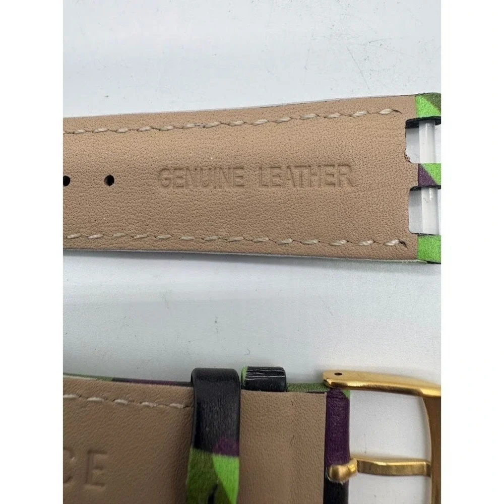 Versace Genuine Leather Watch Strap‎ 24mm Green Purple Gold Tone Buckle Womens